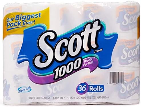 Scott 1000 folhas por papel higiênico, 36 rolos de tecido de banho