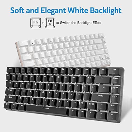 Teclado de jogo mecânico de 60%, Hot Swappable Compact 82 teclas com fio teclado mecânico com iluminação de LED branca, cabo destacável
