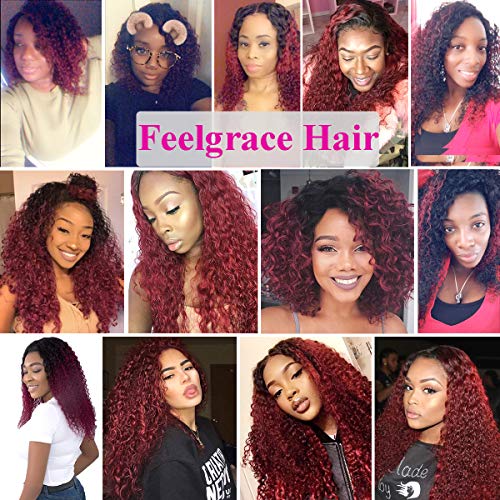 FeelGrace 1B Borgonha Borgonha Curly Human Hair Extension Bundles ombre preto a vinho vermelho Remy Remy Hair Teafle