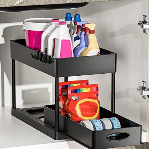 Deslize a cesta de armazenamento, gavetas deslizantes versáteis armário fácil a fácil de remover com ganchos para gabinete