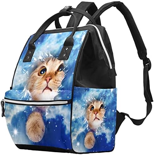 Mochila de viagem Guerotkr, bolsas de fraldas, bolsa de fraldas de mochila, universo azul de galaxy gato