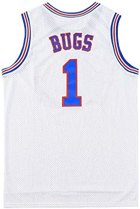 Bugs 1 Space Men's Movie Jersey Basketball Jersey com cabeça de cabeça e meias White S-xxl
