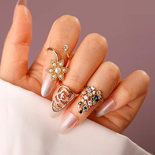 Xerling Dainty Multicolor Rhinestones FingertiP Anéis para mulheres anéis de ouro estética para anéis de flores coloridas de flores coloridas anéis de pregos de zircão para meninas adolescentes