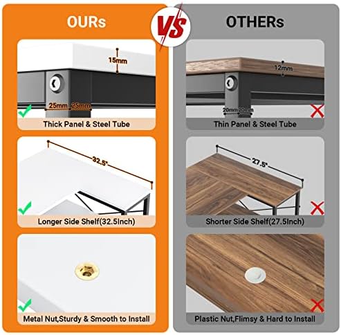 Mesa de computador em forma de L em forma de L, mesa de canto em forma de L de 47 polegadas com prateleiras de armazenamento reversíveis
