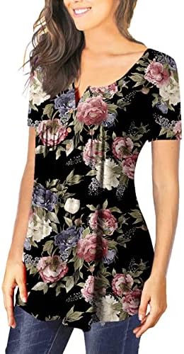 Amxyfbk feminino boho impressão floral tops tops de manga curta camisetas plissadas de decote em V