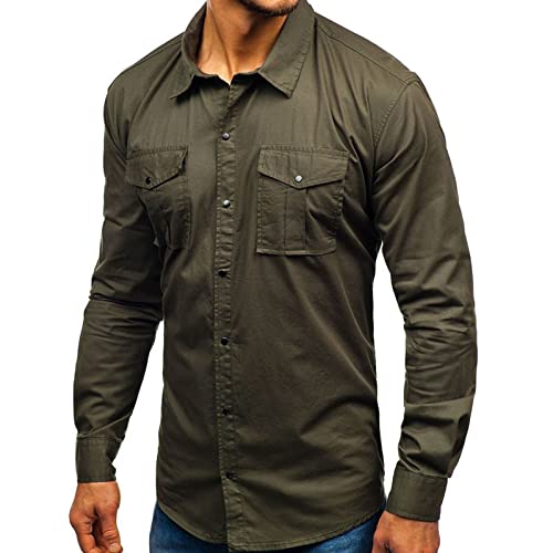 Camisa de caminhada de manga longa masculina de botão tática de botão tática para baixo