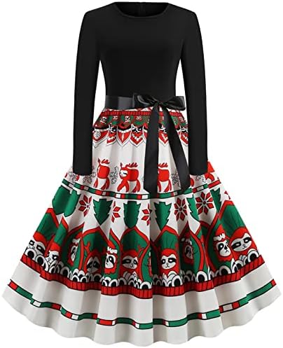 Vestidos de manga longa de Natal vestidos vintage feminino impressão gráfica feminina vestido midi vestido casual swing da