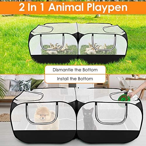 Slowton Small Animals Playpen, portátil grande galpão Coop com paredes de malha transparentes respiráveis ​​de fundo destacável, gabinete dobrável de animais de estimação para cachorros de gatinhos de cachorro