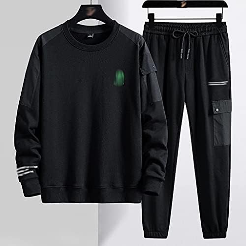 WPYYI Spring Autumn Black Tracksuit Men Sweetshirts de grandes dimensões+calças de duas peças