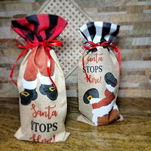 Bolsa de presente de garrafa de vinho de seca de Natal, Santa 2pcs de Natal de Natal