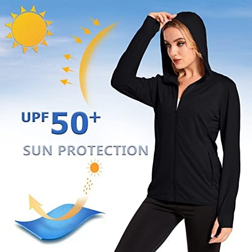 Kefitevd feminino upf 50+ protetora solar jaquetas leves com zíper completo de manga comprida capuz de capuz ao ar livre camisas
