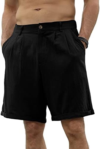 Linen Casual Beach Shorts Cotton Classic Summer Shorts com botões Cintura elástica