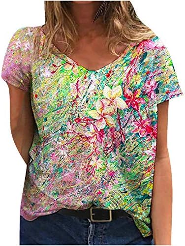 Mangas curtas femininas Pintura a óleo camiseta floral estampa floral de-deco