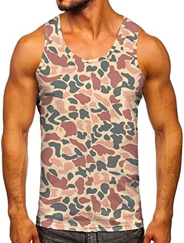 BMISEGM Camisas de natação de verão para homens Men Fashion Spring Summer Summer Casual sem mangas o pescoço camuflagem camisetas de gato estampadas