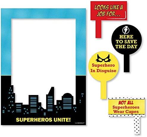 Big Dot Of Happiness Bam Superhero - Festa de Aniversário ou Selfie do Baby Selfie Booth Picture Frame e adereços - Impresso