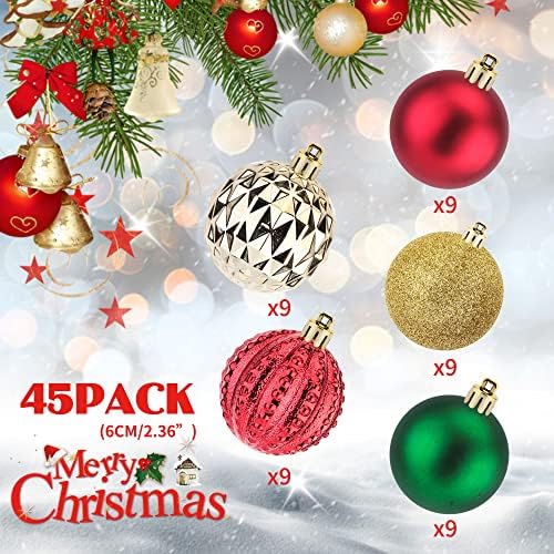 45pcs 2,36 Ornamentos de bola de Natal, bola de plástico à prova de quebra para árvores de natal, festival, festa em
