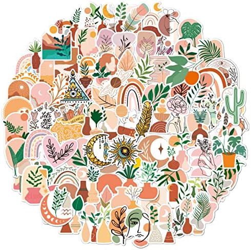 100 PCs Boho Atestos Atestos Minimalistas de Linha Abstrata Decoração de Arte para Garrafa de Água, Laptop, Telefone, Adesivos