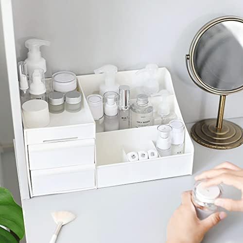 Organizador de maquiagem Apbeam Branco de mesa com gaveta Caixa de armazenamento de caixa de armazenamento Casca de armazenamento de batom de desktop Adequado para o banheiro de cômoda de cômoda de bato