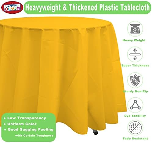 Party Ulyja Toelas de mesa amarelas de plástico para mesas redondas 2 pacote de mesa descartáveis ​​Tools de mesa de 84 Sun Sunny