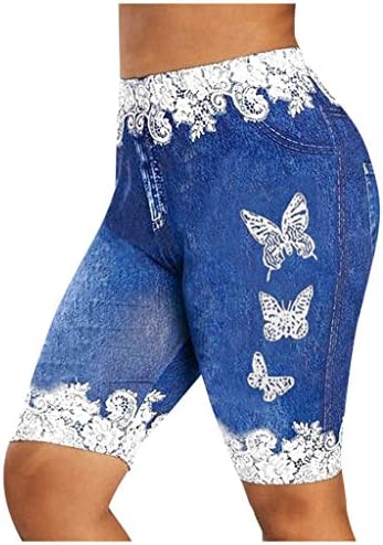Uofoco Women Lace Jeggings Treino de compressão impressa na borboleta shorts de ioga - não jeans