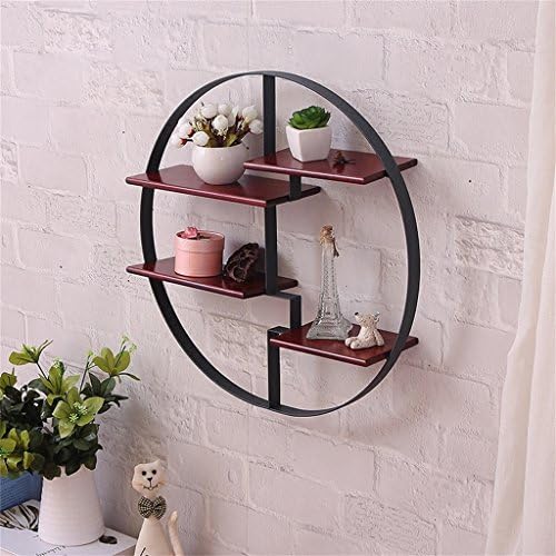 Quarto de madeira redonda de madeira e ferrosas quarto de estar de metal para estante de estante de estante de estante de estante de vinho Estilo industrial de loft flutuante, diâmetro 50cm, pibm, 2