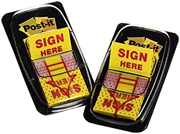 Post-it 680sh2 Sign aqui sinalizadores de mensagens, 1 polegada x1-3/4 polegadas, 100/pk, amarelo
