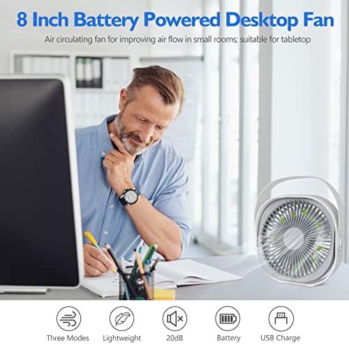 Conbola Small Desk Fan Fan Table portátil ventilador recarregável Fan alimentado por bateria USB 360 ° Fan de ar circula