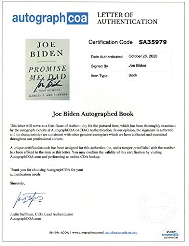 46º Presidente Joe Biden assinou o Autograf Promise Me Pai Livro C - Vice -presidente de Bacack Obama, ex -senador de Delaware,