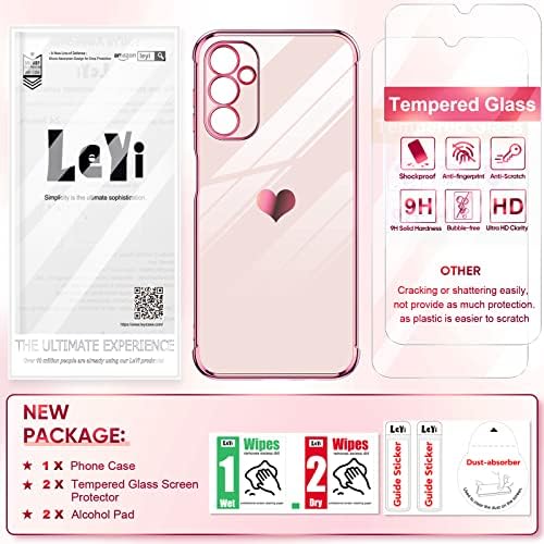 Leyi para Samsung Galaxy A14 5G Case com protetor de tela de vidro temperado [2 PCs], Love Heart Plaking Mulheres femininas Luxo Caso de choque de TPU suave para Samsung A14 5G, Pink