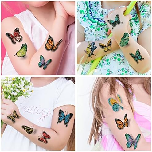 Glitter Tattoos temporários para crianças - 16 folhas de tatuagens de desenhos animados não tóxicos de vários estilos, tatuagens