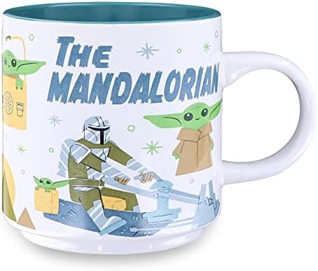 Silver Buffalo Star Wars: The Mandalorian Cartoon Grogu Creamic Caneca | Xícara de café para chá | Detém 13 onças