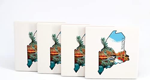 4 Coastas -russas de bebidas cerâmicas absorventes com cortiça de volta, artista projetado, montanha -russa quadrada de
