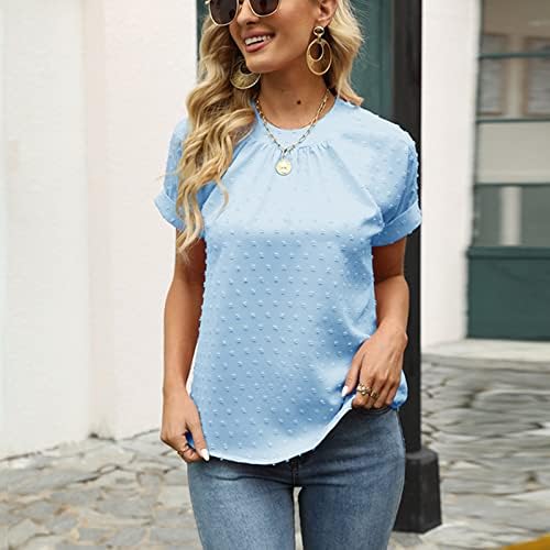 T-shirt de verão para mulheres 2023 Moda Moda Plus Solid Sleeve Sleeve redonda Blusa casual T-shirt Tops
