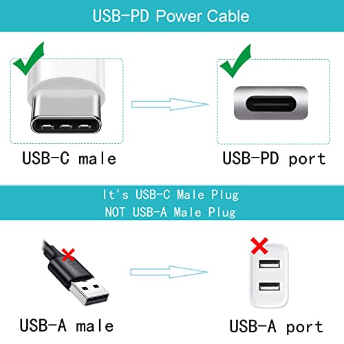 Cabo de alimentação do tipo C para CC-3 pés 12V Plugue USB-C ao cabo de carregamento macho de 5,5 x 2,1 mm, conecte o banco de potência