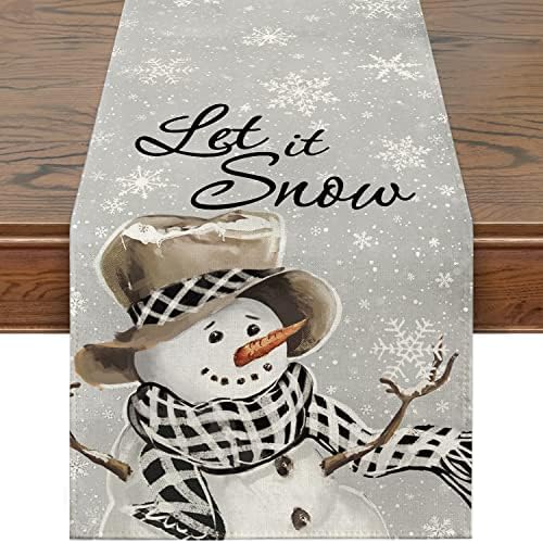 Siilues Winter Table Runner, Snoeman Decorações de inverno Runner de flocos de neve para mesa de férias de inverno sazonal