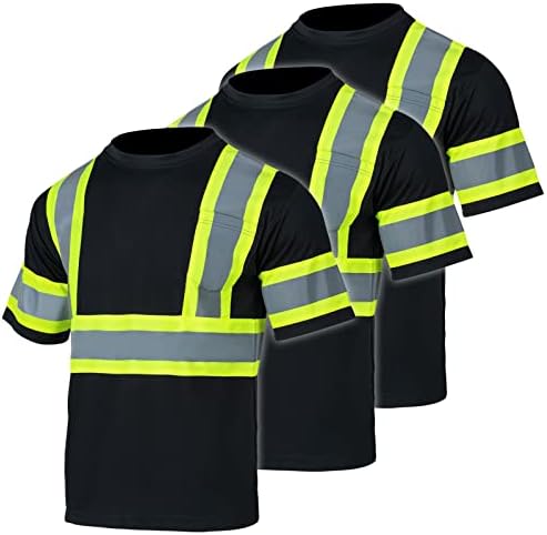 Fonirra 3 Pacote Segurança Reflexivo Alta Visibilidade camisetas para homens com mangas curtas ANSI Classe 2