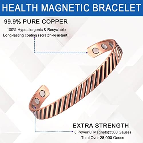 Magvivace Copper Bracelet Women para artrite e pulseira de terapia magnética com 3500 ímãs eficazes, presente de joalheria