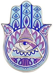 6,5 Hamsa Mal Eye Hand of Fatima Bandeja de joias Prisões de cerâmica Plate Plate Gilled, Placa Purple Hamsa