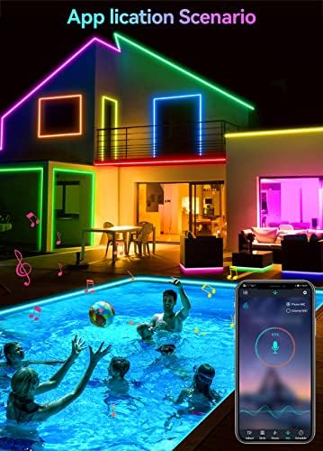 Skzlibry 50,2ftoutdoor LED LIVRES LUZES DE LEITOS DE LED à prova d'água com controle de aplicativo RF Remote Remote & Bluetooth Music Sync App, luzes de corda LED de alteração de cor, 5050 RGB Contínua Luzes LEDs, IP67,24V
