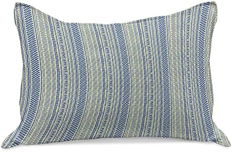 Ambesonne Folk Knitt Quilt Cobro de travesseira, padrão de design da bicolor com chevrons e tiras de estilo vertical, capa padrão de travesseiro de tamanho queen para quarto, 30 x 20, teto escuro verde azul escuro azul