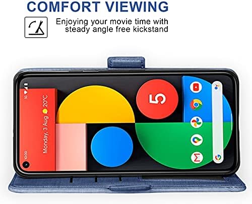 ASUWISH Compatível com Google Pixel 5 Caixa de carteira Protetor de tela de vidro temperado e suporte de capa de couro de couro Casos
