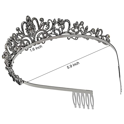 Makone Crystal Black Queen Crown e Tiaras com bandana de pente para mulheres e meninas, Princess coroas acessórios para o cabelo