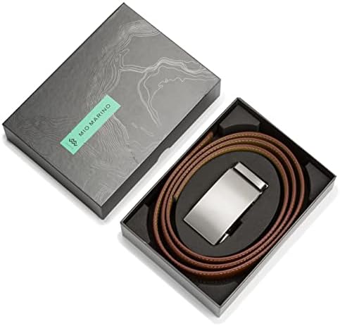 Cinturão de vestido de couro genuíno de Marino Men com fivela automática, acabamento para caber em uma caixa de presente
