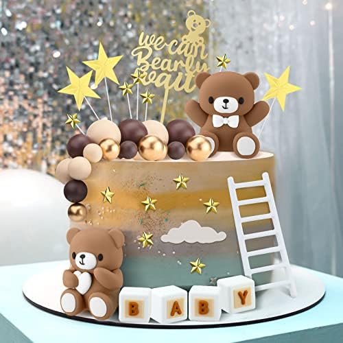 41 PCs Urso bolo de bolo de bolo de bebê mini urso decorações de bolo de bolo de tampo de ouro de ouro para chá de bebê para chá de
