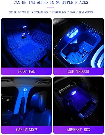 2 PCs Carros de LED de carro Interior, 7 cores LED LUZES DE CARRO INTERIOR DO LED com 6 contas de lâmpada LED brilhante, atmosfera de interior portátil de leitura noturna, luz de iluminação recarregável USB