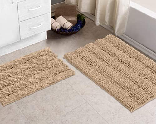 Tapetes de banheiro bege zebrux, tapetes de banho para banheiro extra macio e absorvente - tapetes de banho listrados para interno/cozinha