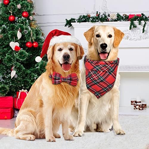 Malier Dog Bandana e Collar, Definir Pet Christmas Classic Plaid Snowflake Dog Sengh Triangle Bibs Bibs de lenço de lenço de lenço de lenço com teia de pet -tear de teatro