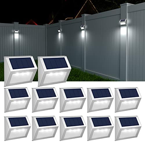 Fudosa Solar Fence Lights 12 pacote de lâmpadas de deck ao ar livre frias e frias iluminação de paisagem à prova d'água para
