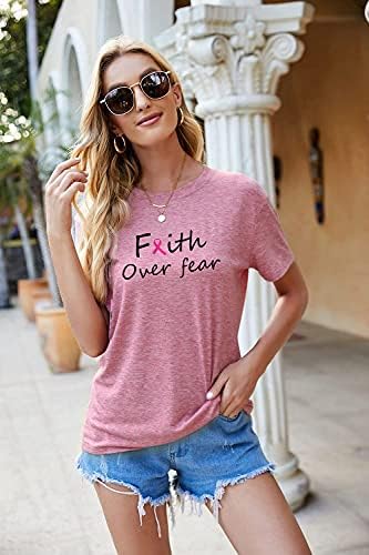 Aeurplt feminina fita rosa fita de mama câncer de mama camisetas Presentes fé sobre o medo de manga curta camiseta camisetas