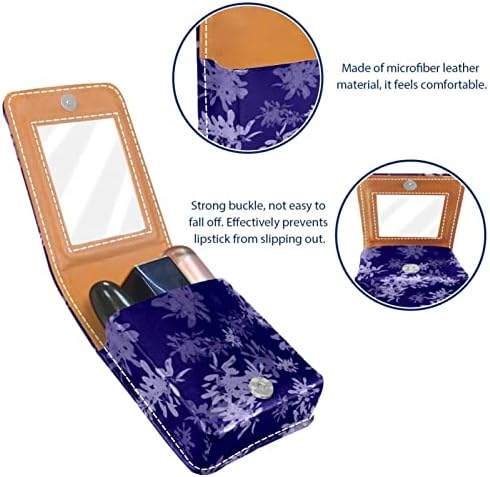 Caixa de batom de Oryuekan com espelho bolsa de maquiagem portátil fofa bolsa cosmética, folhas de flor floral roxa vintage